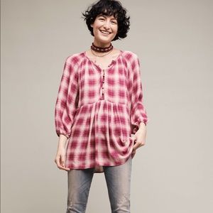 Maeve Cavalon Anthropologie top bnwt pink plaid